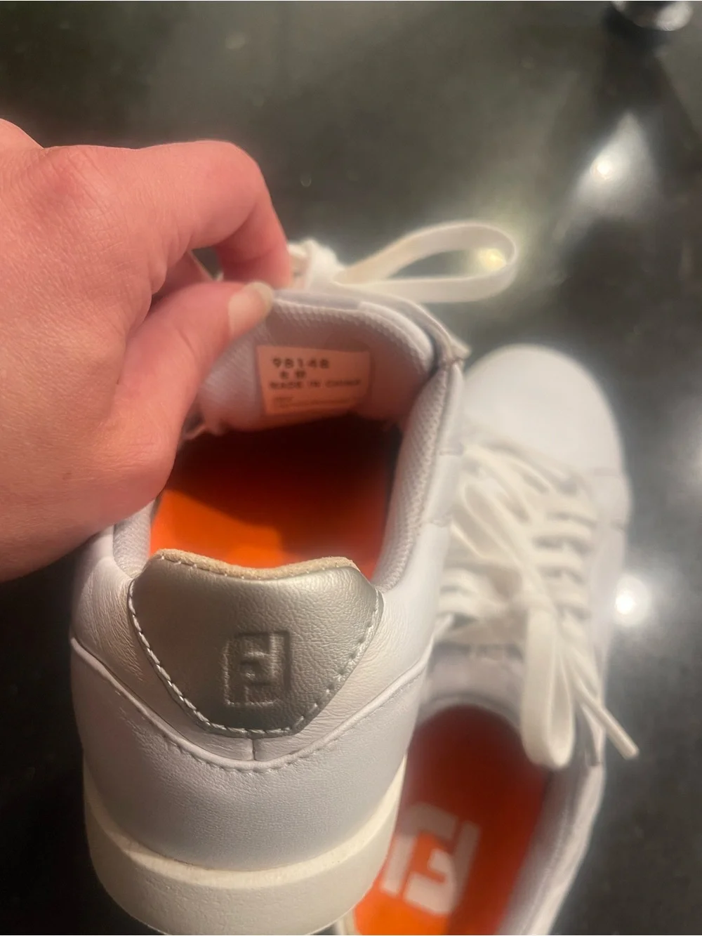 FootJoy White Leather Sneakers with Orange Insoles